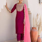 Silk Blend Embroidery and Sequins Work Straight Kurta with Pant & Dupatta