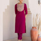 Silk Blend Embroidery and Sequins Work Straight Kurta with Pant & Dupatta