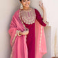 Silk Blend Embroidery and Sequins Work Straight Kurta with Pant & Dupatta