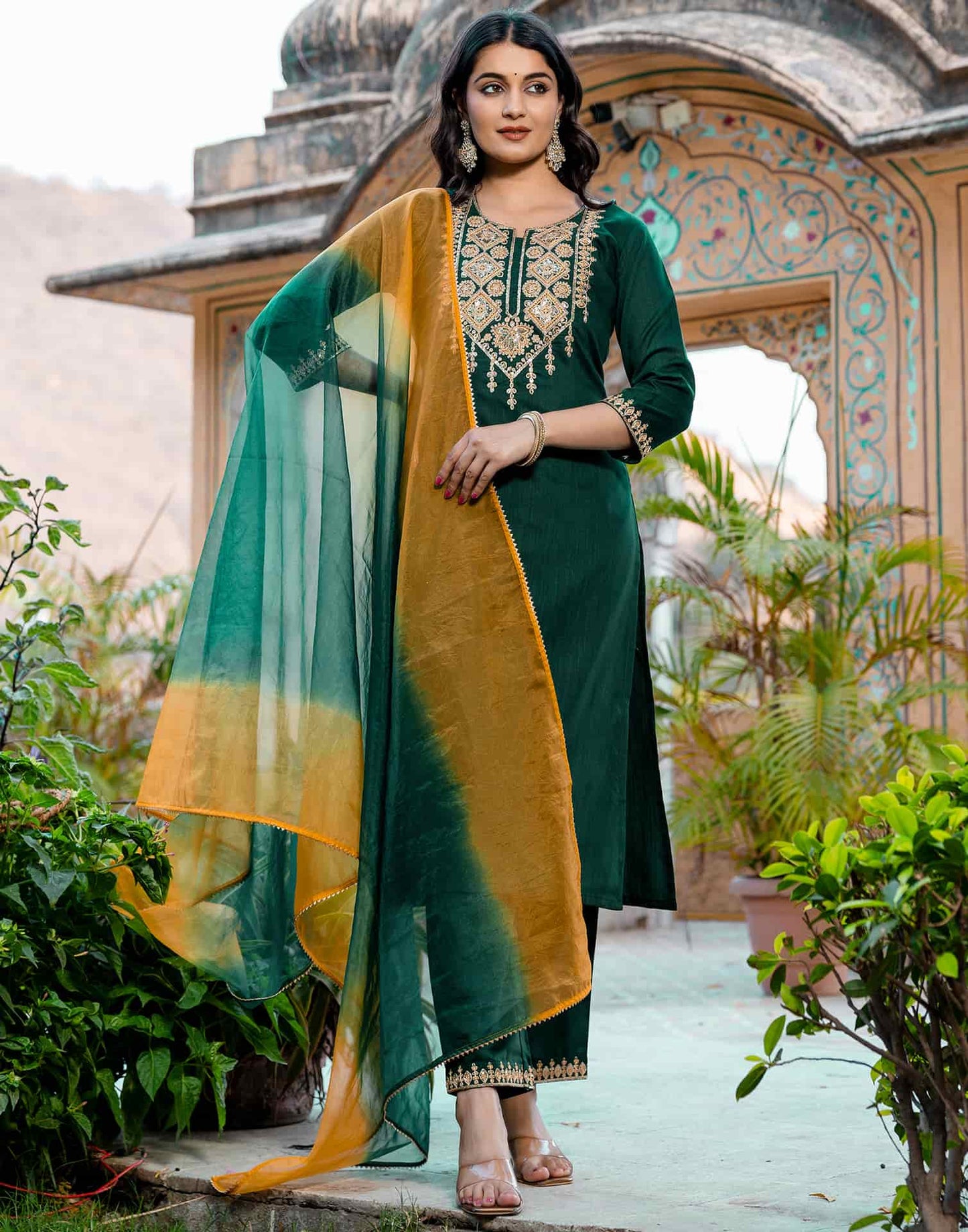 Cotton Sequence Straight Kurta with Pant & Dupatta