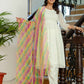 Georgette Solid and Lace A-Line Kurta with Pant & Dupatta
