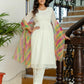Georgette Solid and Lace A-Line Kurta with Pant & Dupatta