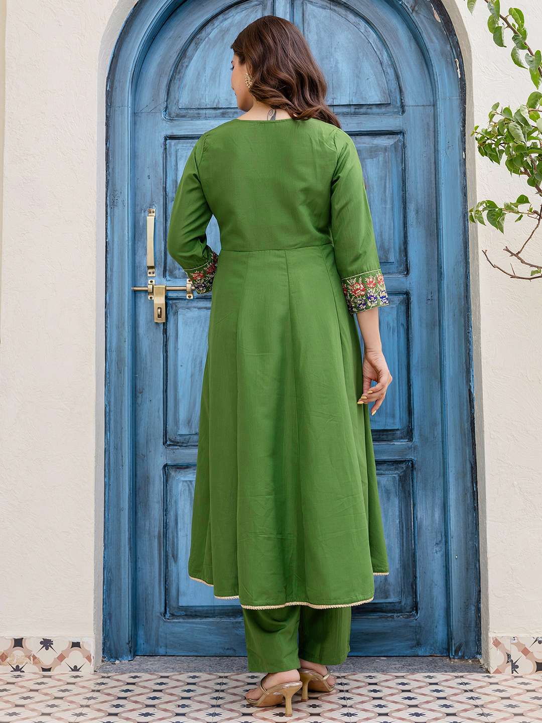 Cotton Sequins Enbroidery Work, Lace Anarkali Kurta with Pant & Dupatta