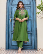 Poly Chinnon Embroidered Anarkali 3 Piece Kurta Set