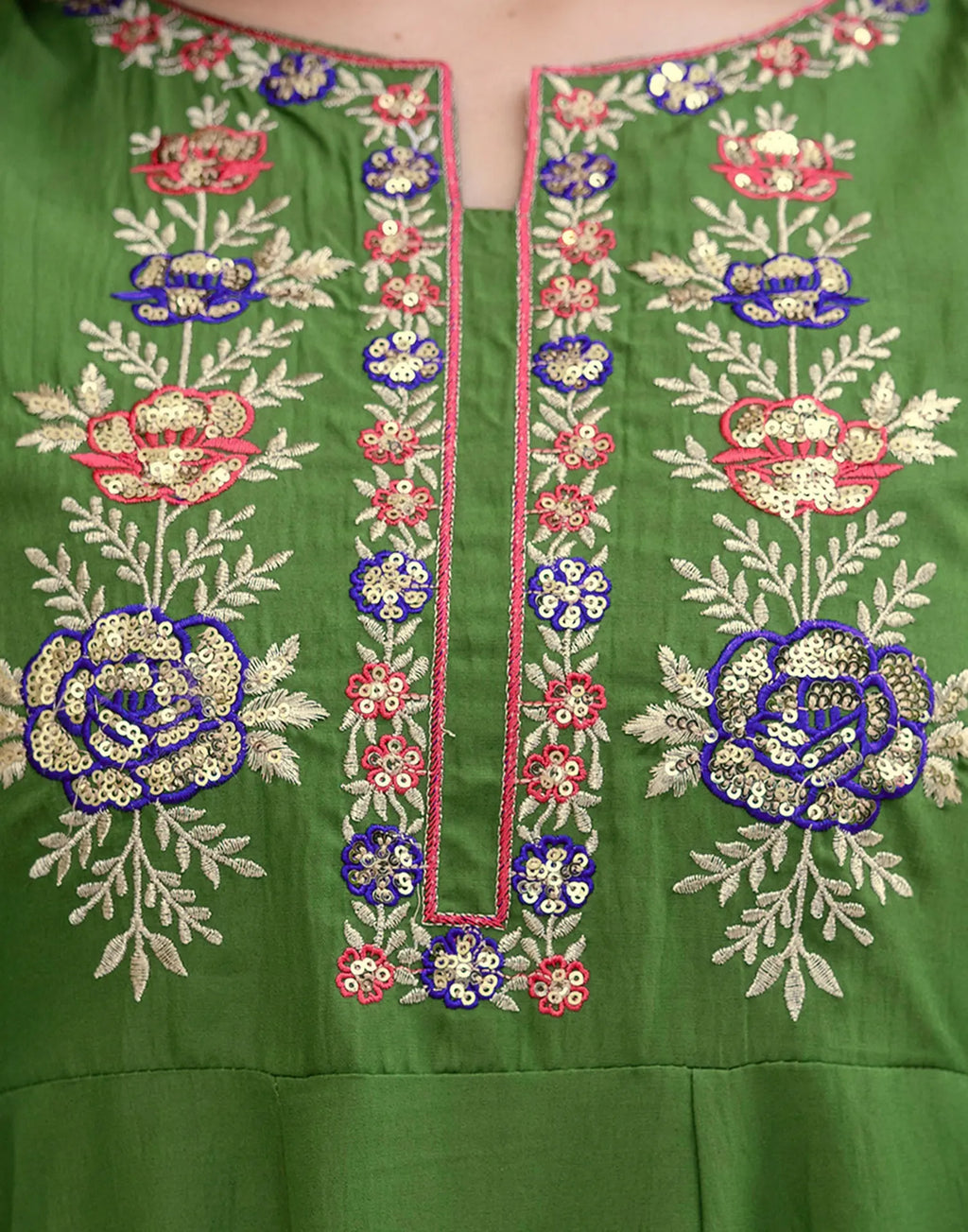 Poly Chinnon Embroidered Anarkali 3 Piece Kurta Set
