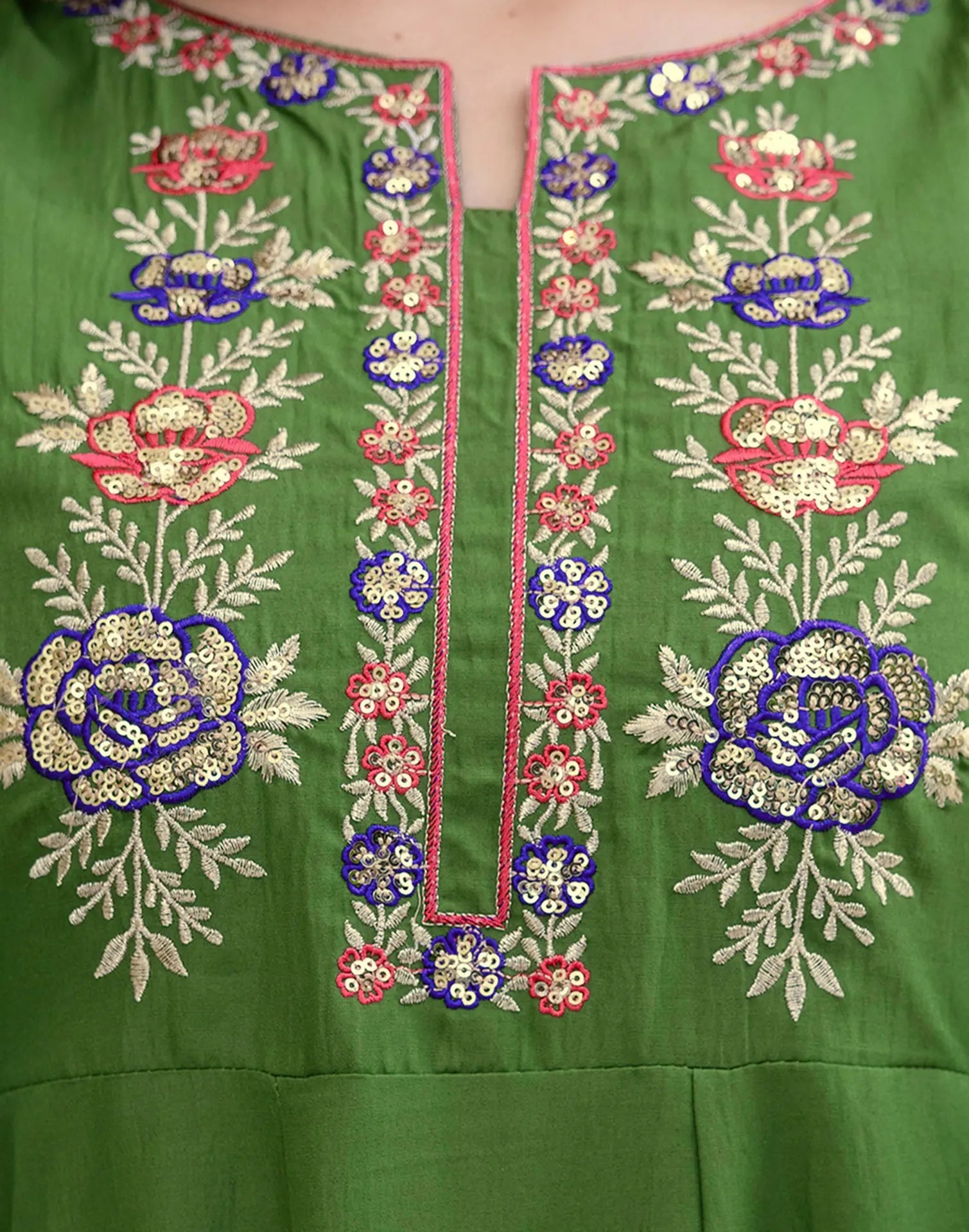 Poly Chinnon Embroidered Anarkali 3 Piece Kurta Set