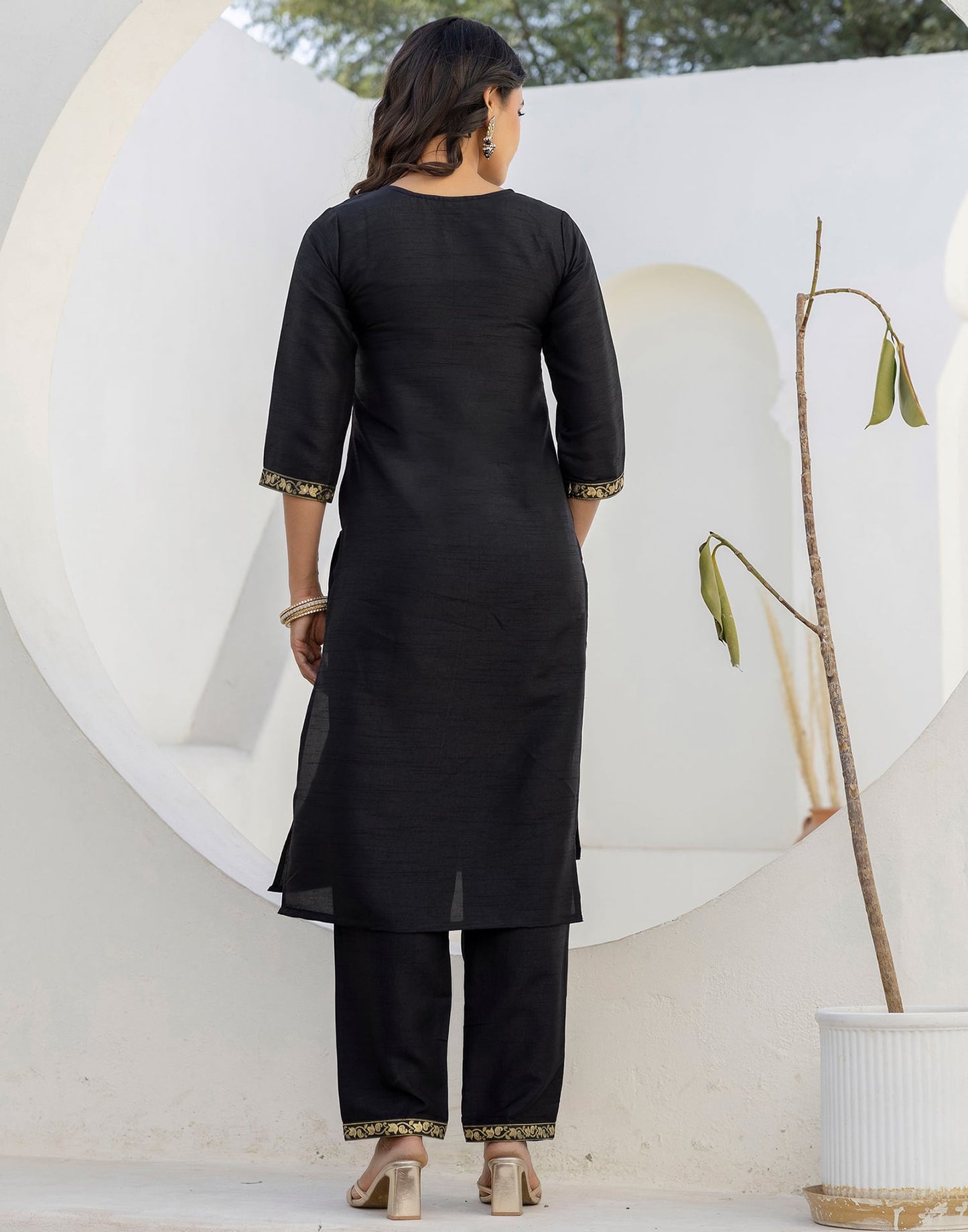 Silk Woven Design Straight Kurta with Pant & Dupatta