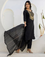 Silk Blend Woven Straight 3 Piece Kurta Set