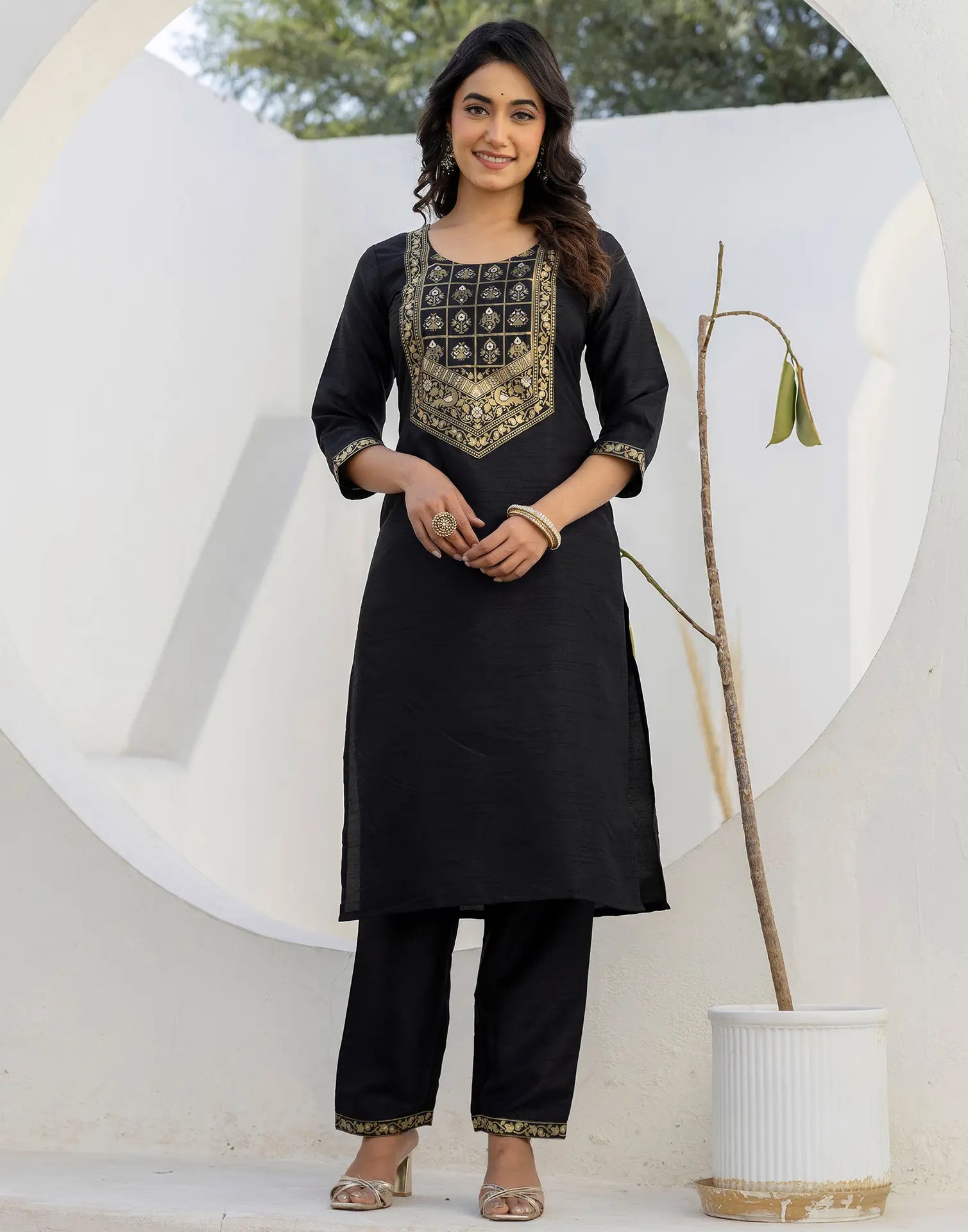 Silk Blend Woven Straight 3 Piece Kurta Set