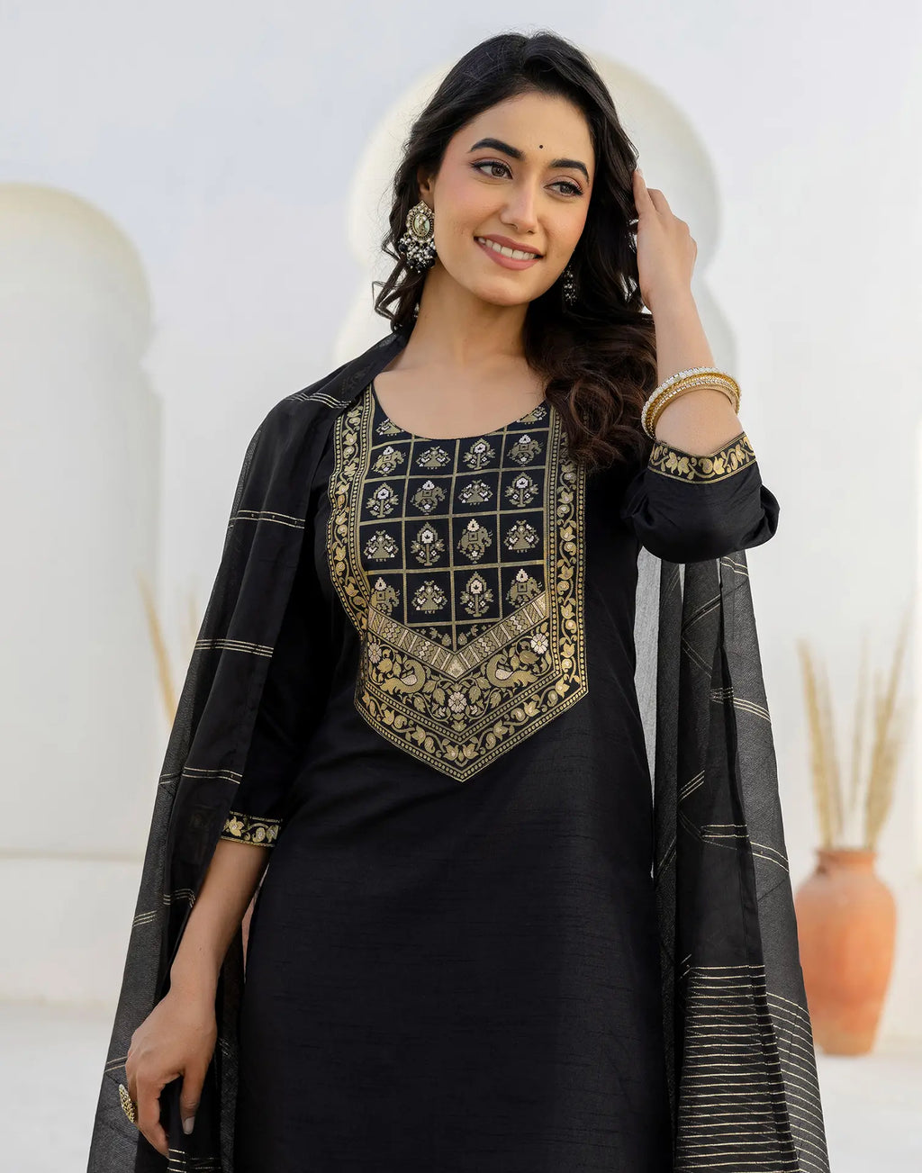 Silk Blend Woven Straight 3 Piece Kurta Set