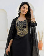 Silk Blend Woven Straight 3 Piece Kurta Set