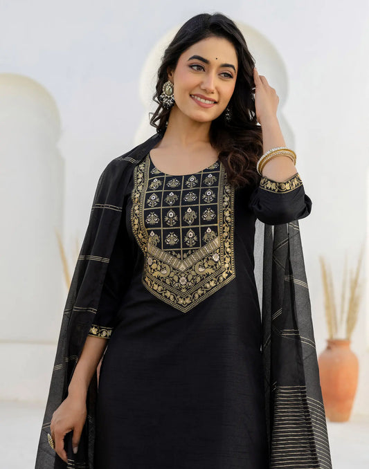 Silk Blend Woven Straight 3 Piece Kurta Set