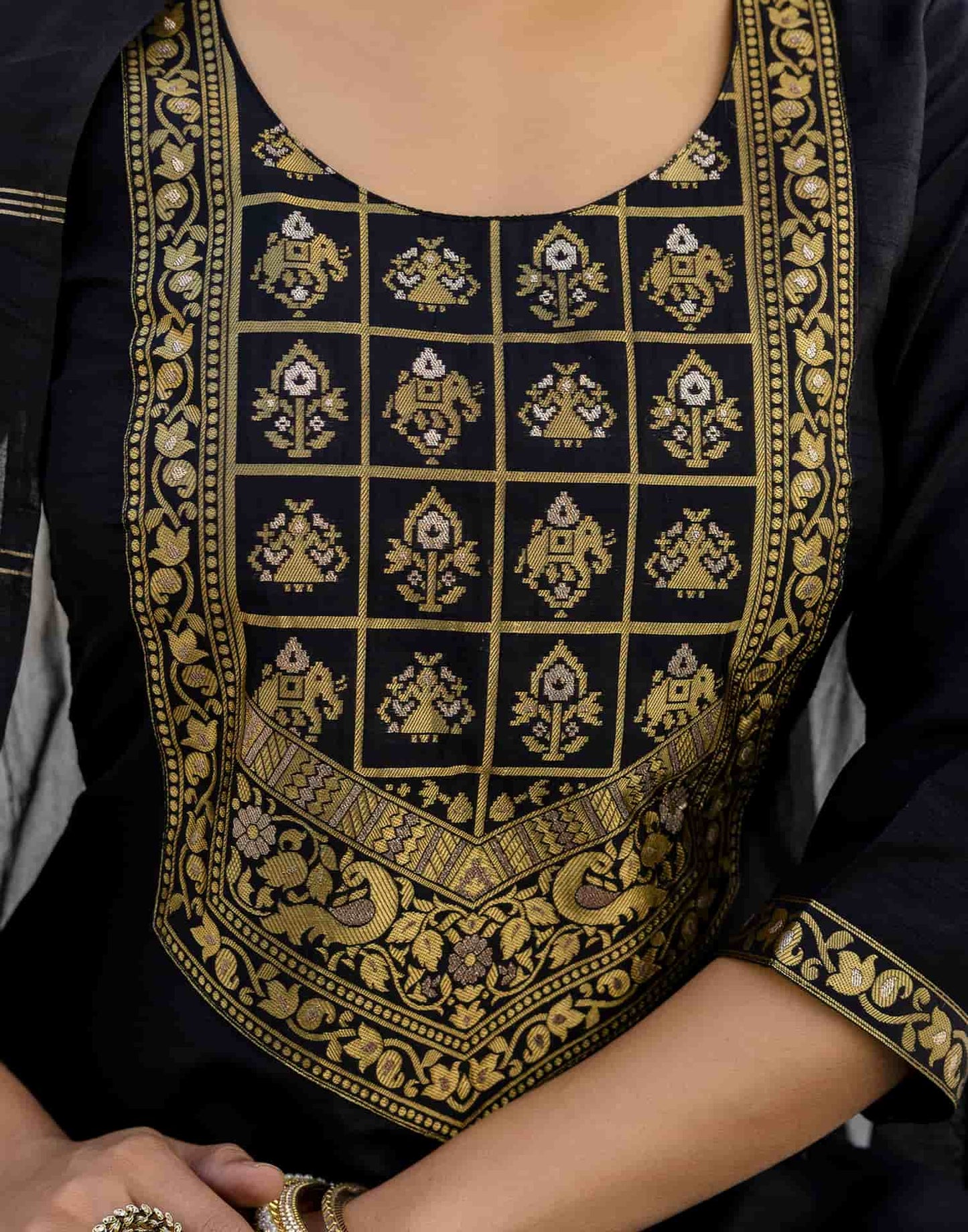 Silk Woven Design Straight Kurta with Pant & Dupatta
