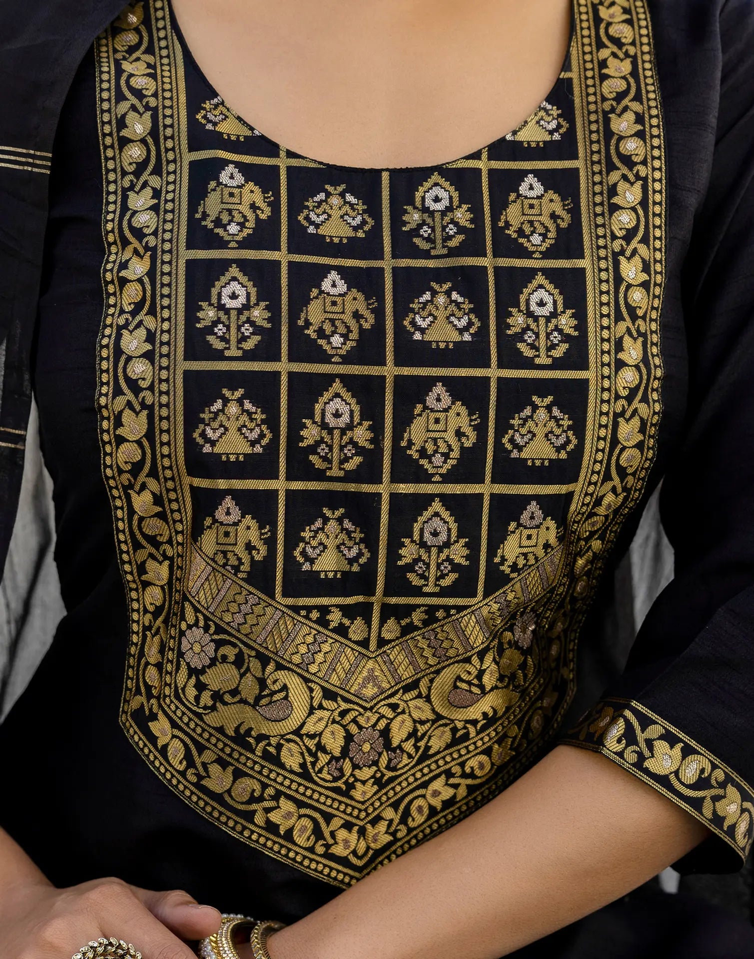 Silk Blend Woven Straight 3 Piece Kurta Set