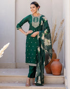 Silk Blend Embroidered Straight 3 Piece Kurta Set