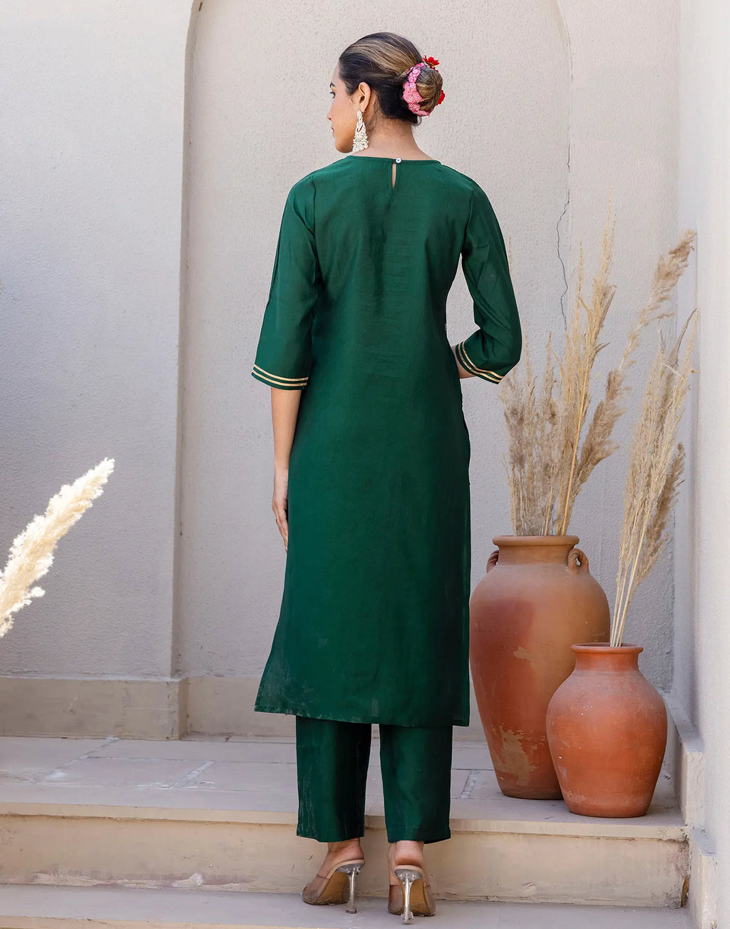 Silk Blend Embroidered Straight 3 Piece Kurta Set