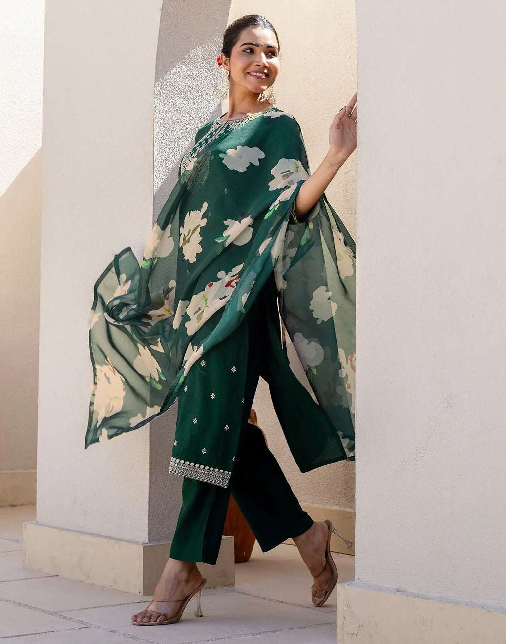 Silk Blend Embroidered Straight 3 Piece Kurta Set