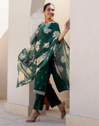 Silk Blend Embroidered Straight 3 Piece Kurta Set