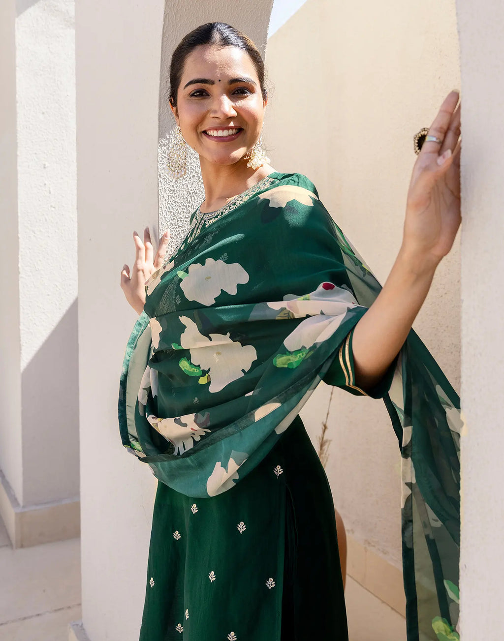 Silk Blend Embroidered Straight 3 Piece Kurta Set