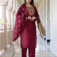 Silk Embroidered Straight Kurta with Pant & Dupatta