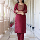 Silk Embroidered Straight Kurta with Pant & Dupatta
