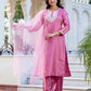 Silk Blend Embroidery Work Straight Kurta with Pant & Dupatta
