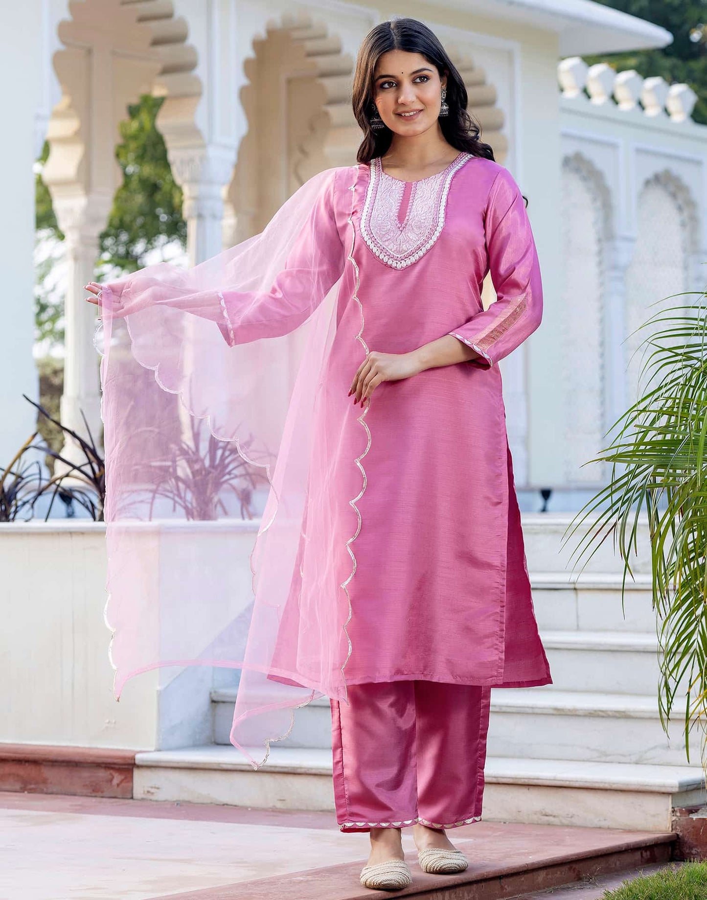 Silk Blend Embroidery Work Straight Kurta with Pant & Dupatta