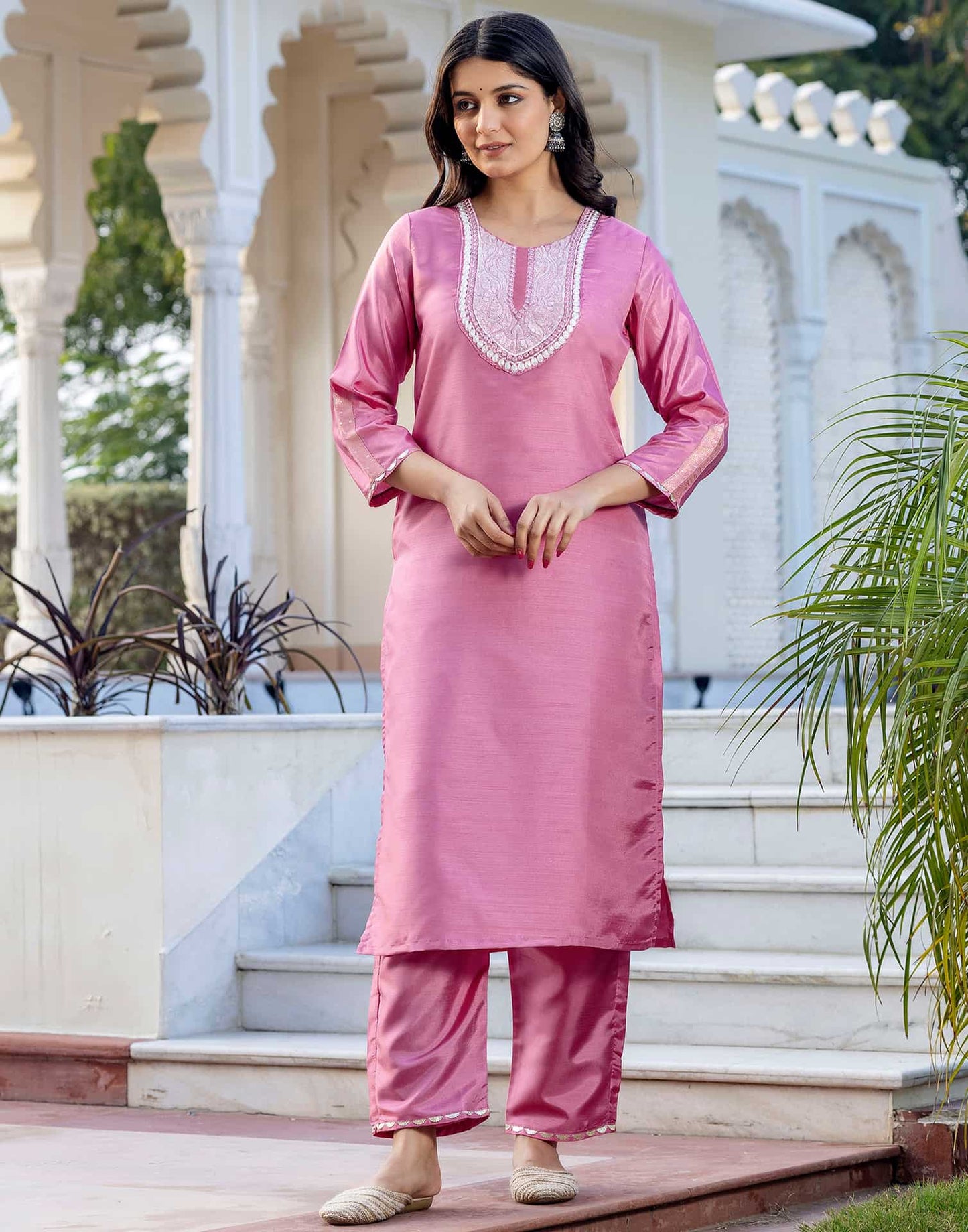 Silk Blend Embroidery Work Straight Kurta with Pant & Dupatta