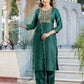 Silk Blend Embroidery and Sequins Work Straight Kurta with Pant & Dupatta