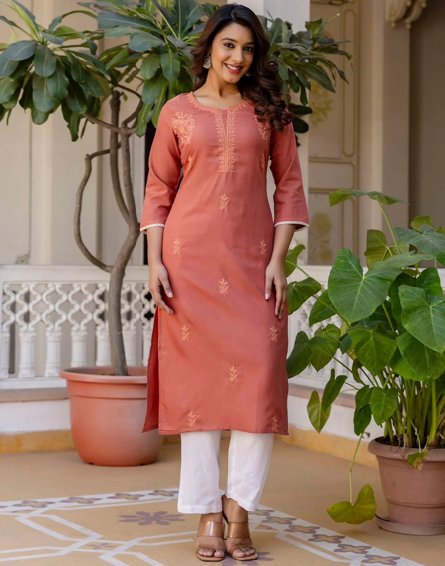 Cotton Embroidered Straight Kurti