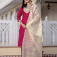 Silk Embroidered Straight Kurta with Pant & Dupatta