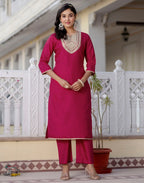 Silk Blend Embroidered Straight 3 Piece Kurta Set