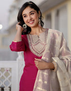 Silk Blend Embroidered Straight 3 Piece Kurta Set