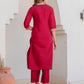 Cotton Blend Embroidery and Sequins Work Straight Kurta with Pant & Dupatta