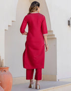 Silk Blend Embroidered Straight 3 Piece Kurta Set