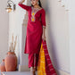 Cotton Blend Embroidery and Sequins Work Straight Kurta with Pant & Dupatta