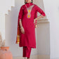 Cotton Blend Embroidery and Sequins Work Straight Kurta with Pant & Dupatta