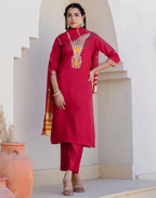 Silk Blend Embroidered Straight 3 Piece Kurta Set