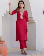 Silk Blend Embroidered Straight 3 Piece Kurta Set