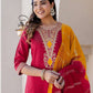 Cotton Blend Embroidery and Sequins Work Straight Kurta with Pant & Dupatta