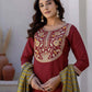 Silk Sequin Work, Embroidery, Embroidery Lace Straight Kurta with Pant & Dupatta