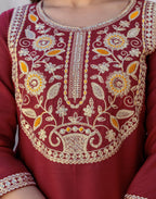 Silk Blend Embroidered Straight 3 Piece Kurta Set