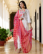 Cotton Blend Embroidered Straight 3 Piece Kurta Set