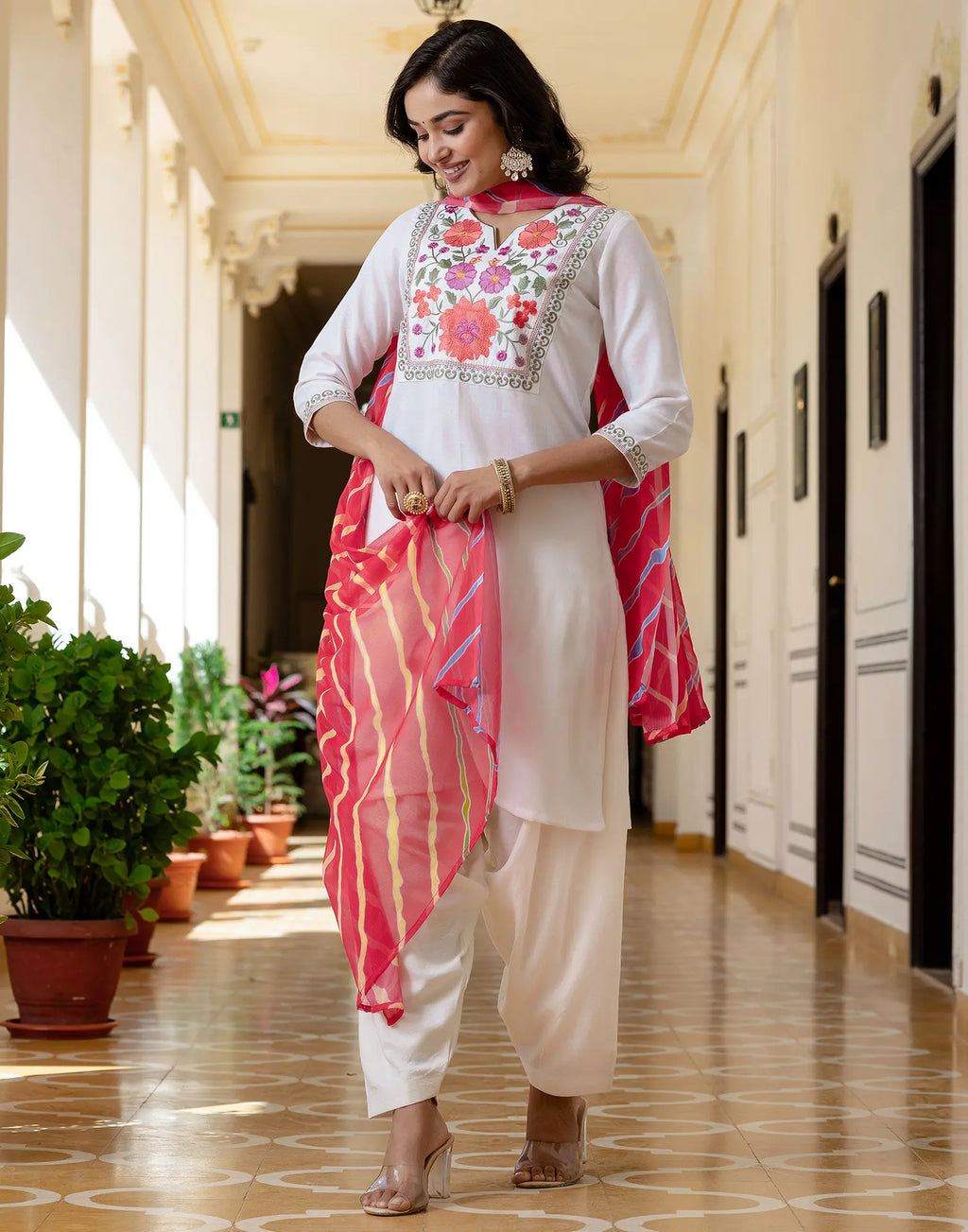 Cotton Blend Embroidered Straight 3 Piece Kurta Set