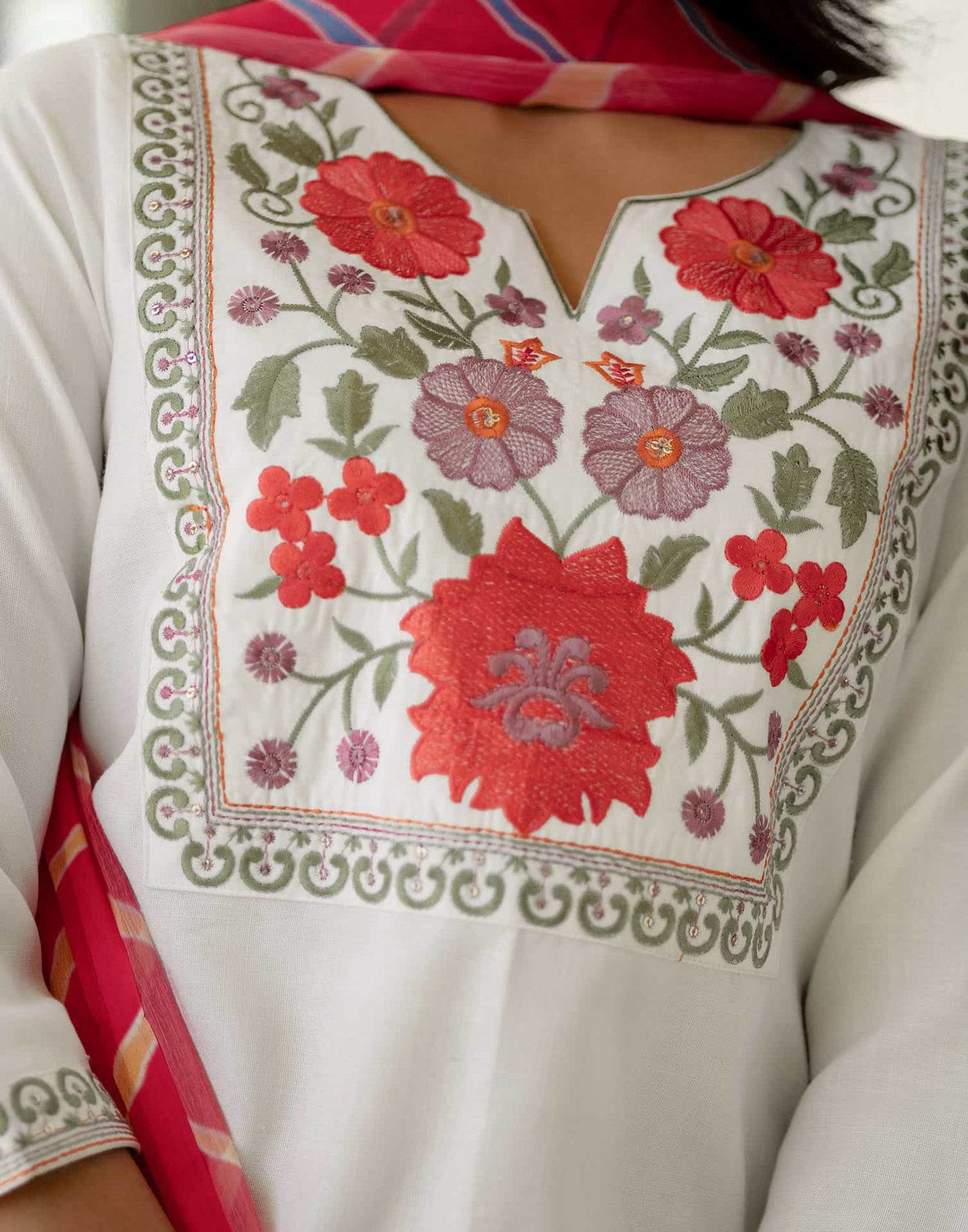 Cotton Embroidered Straight Kurta with Pant & Dupatta