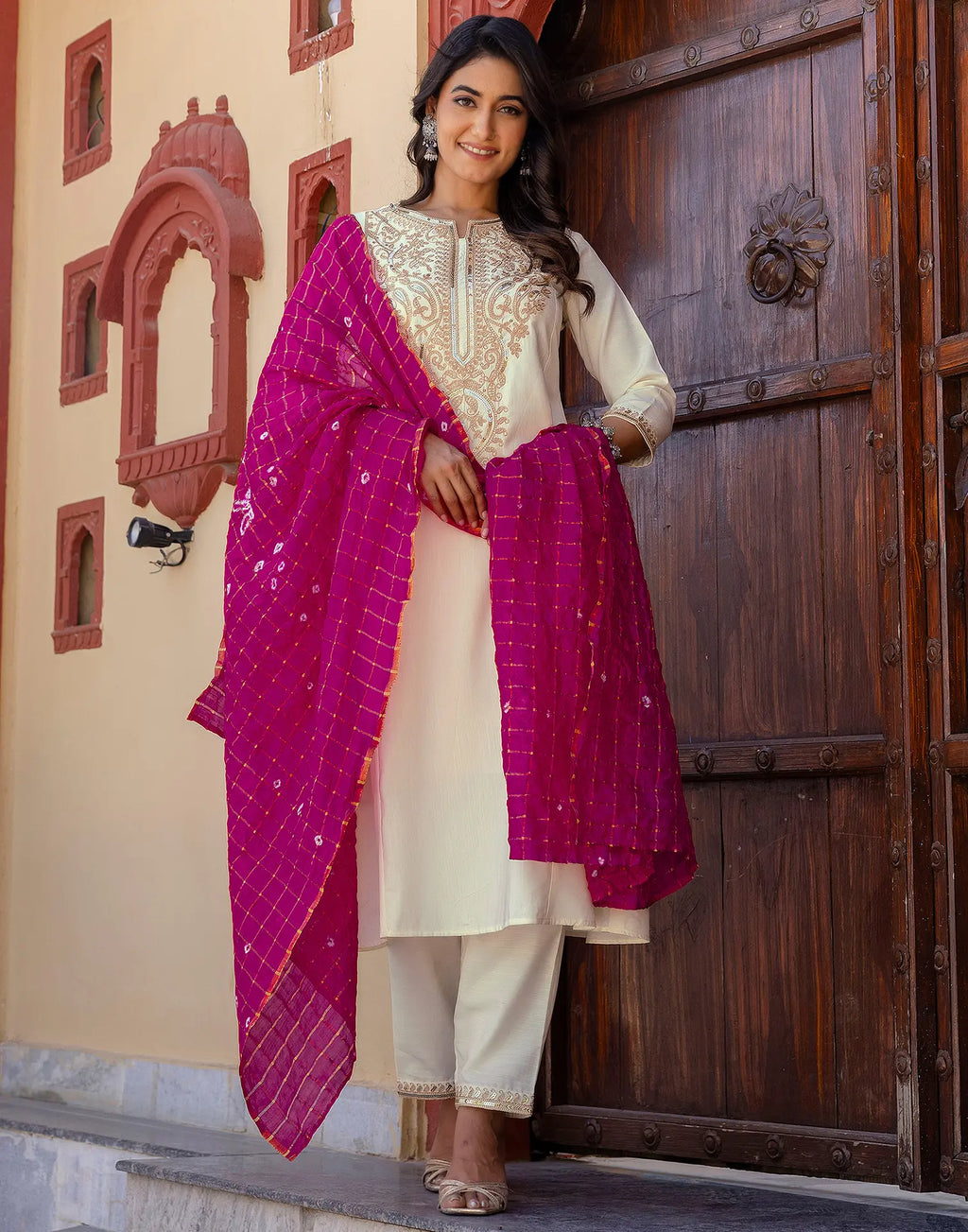 Viscose Rayon Embroidered A-Line 3 Piece Kurta Set