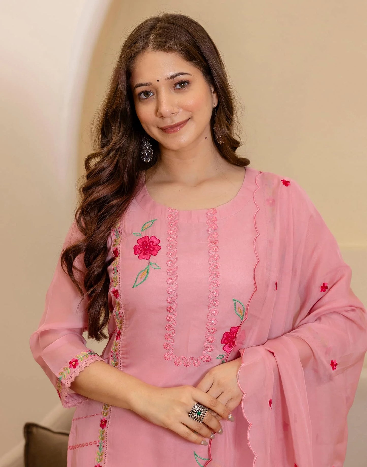 Skylee Silk Embroidered Straight Kurta with Pant & Dupatta for Women