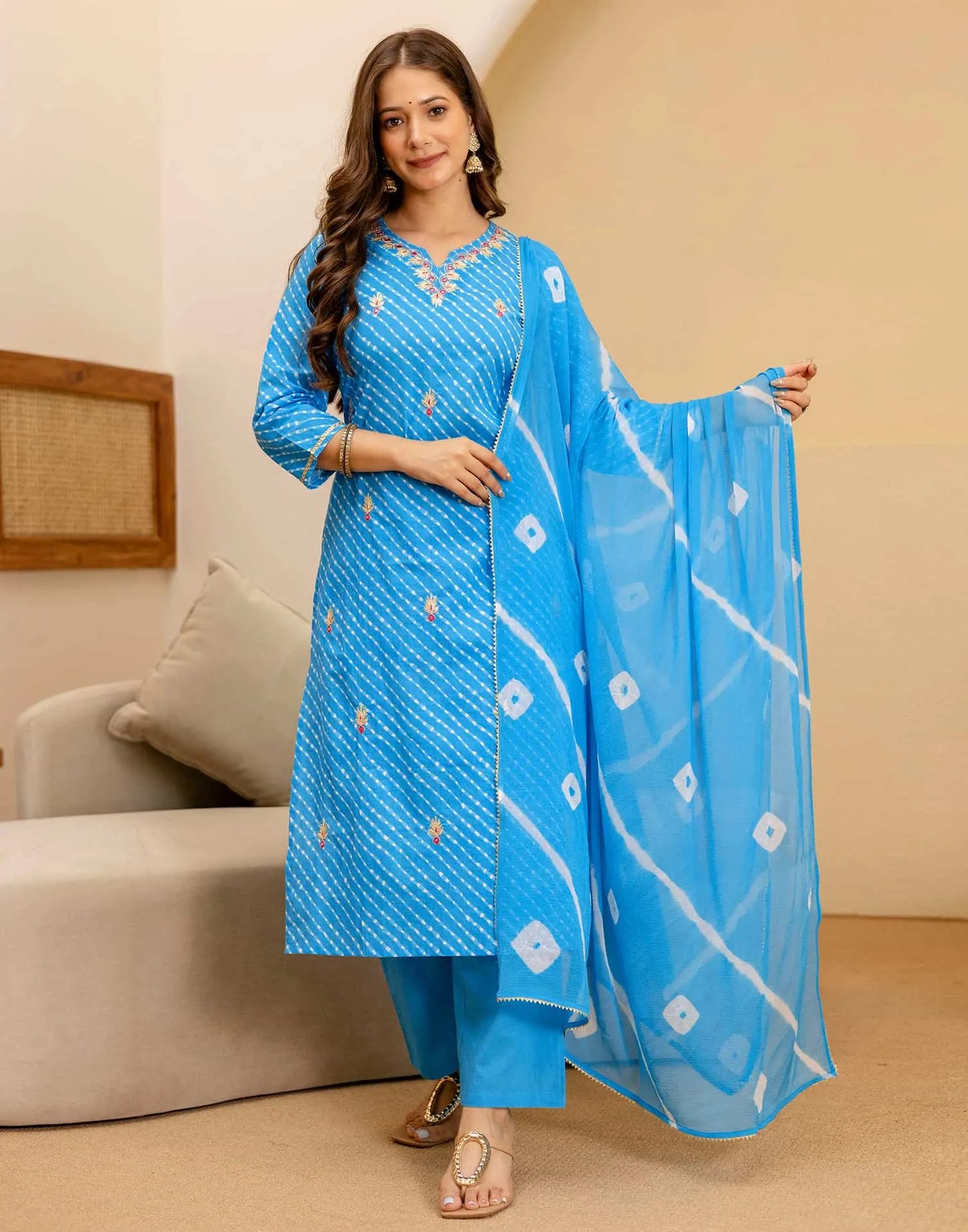 Cotton Printed Straight Kurta with Pant & Dupatta