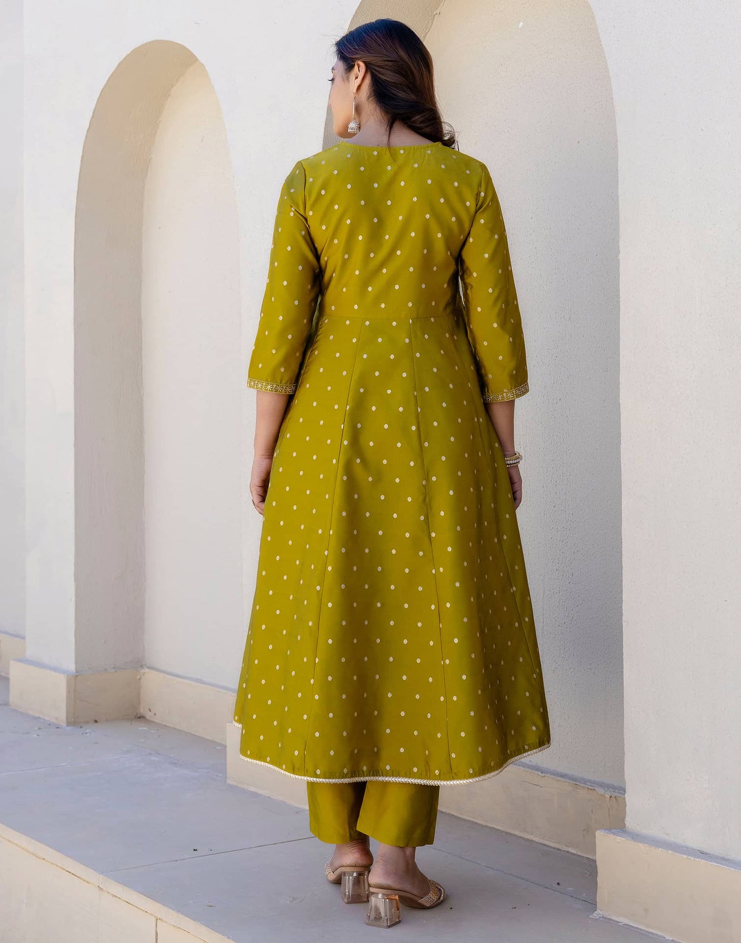 Silk Weaving, Embroidery Lace Anarkali Kurta with Pant & Dupatta