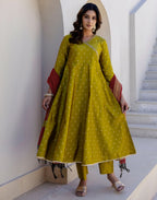 Taffeta Butti Woven Anarkali 3 Piece Kurta Set